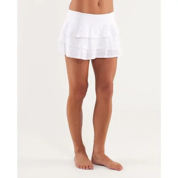 Lululemon Run Nothing to Hide Mini Micro Skort Skirt Shorts Tiered White Size 6 - Picture 16 of 16